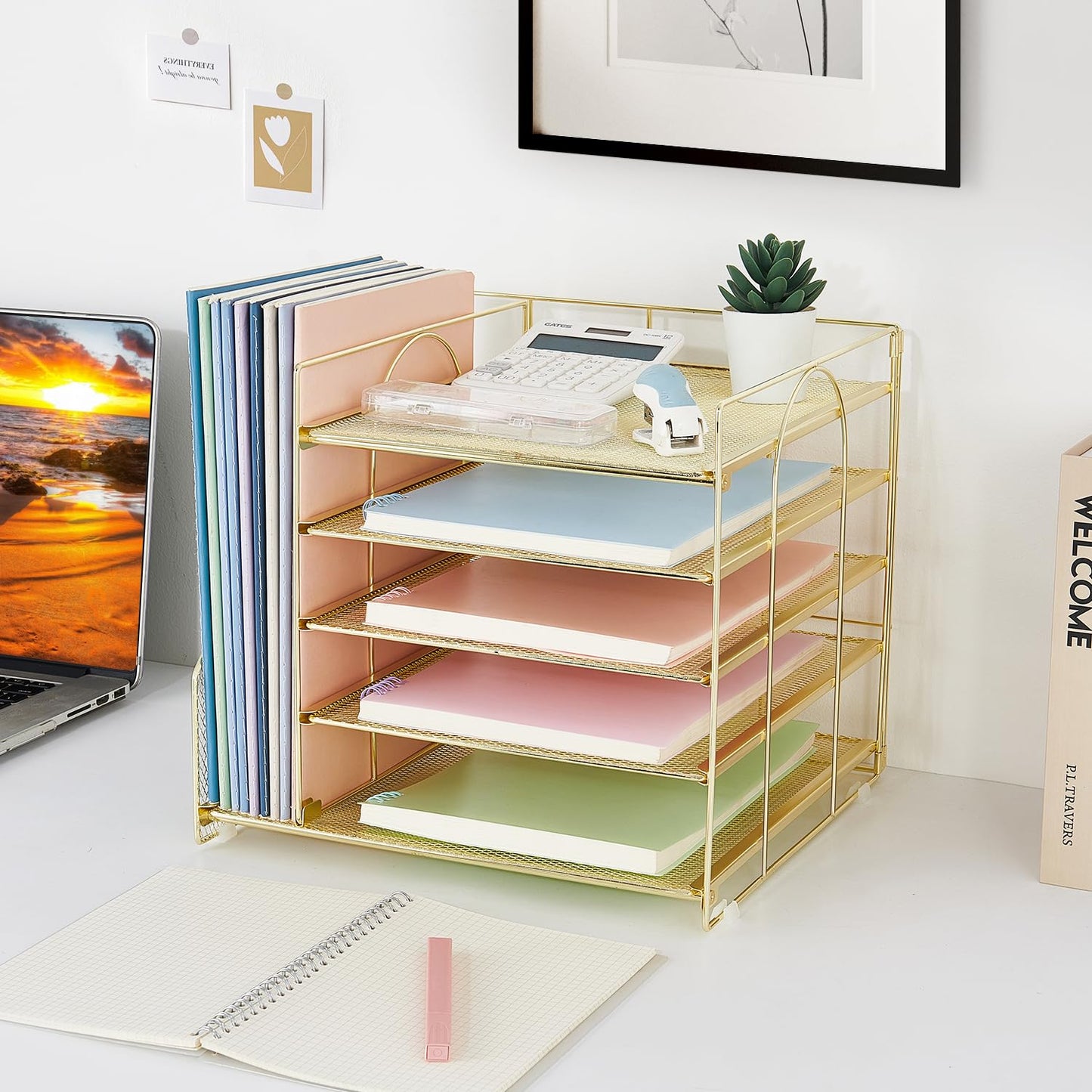 LEKETREE Desk Organizers and Accessories, 5-Tier Paper Letter Tray Organizer with File Holder