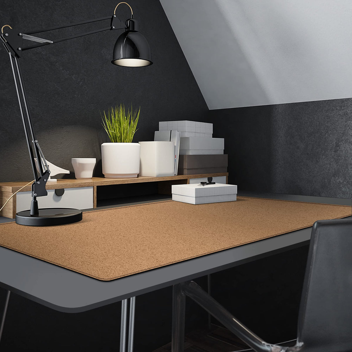 MAIDERN 47.2" x 23.6" XXL Cork & Leather Desk Mat, Reversible Full Desk Mouse Pad Protector (Black)