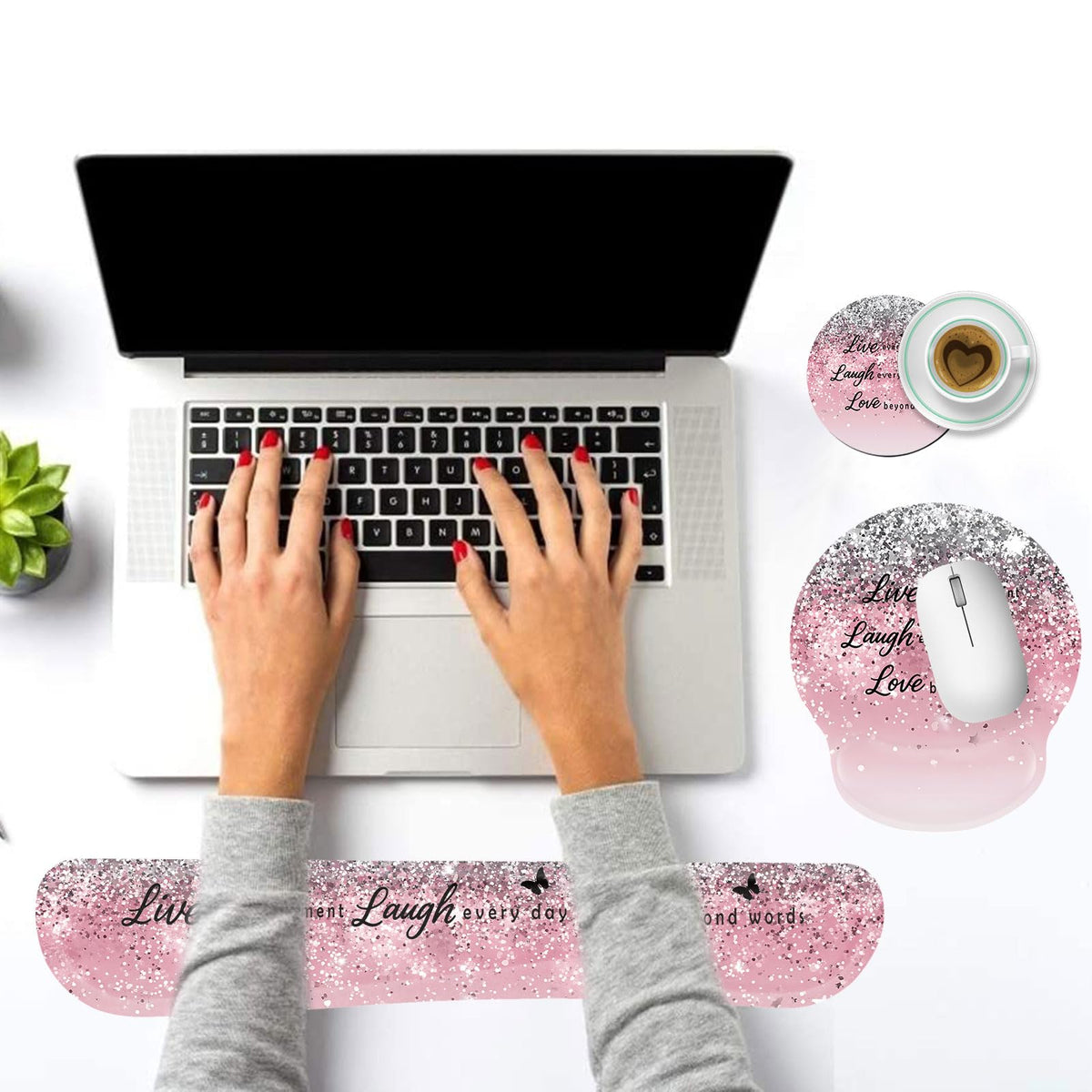 Keyboard Wrist Rest and Mouse Pad Wrist Support Set with Coasters,Ergonomic Gaming Mousepad for