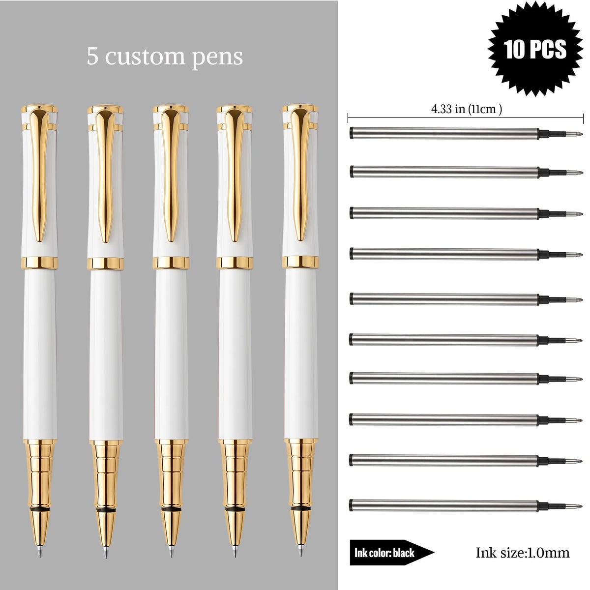 Ancolo Engraved Pens - Modern Roller Pens with 5 Free Personalized Lines, Ultra-Smooth Black Ink