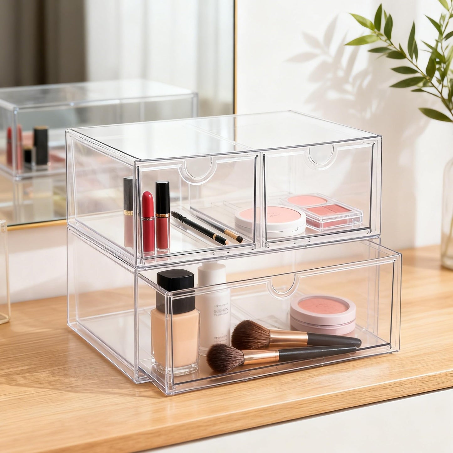 Prsildan Acrylic Drawer Makeup Organizer with 3 Drawers, Clear Stackable Storage for Baby Bottles