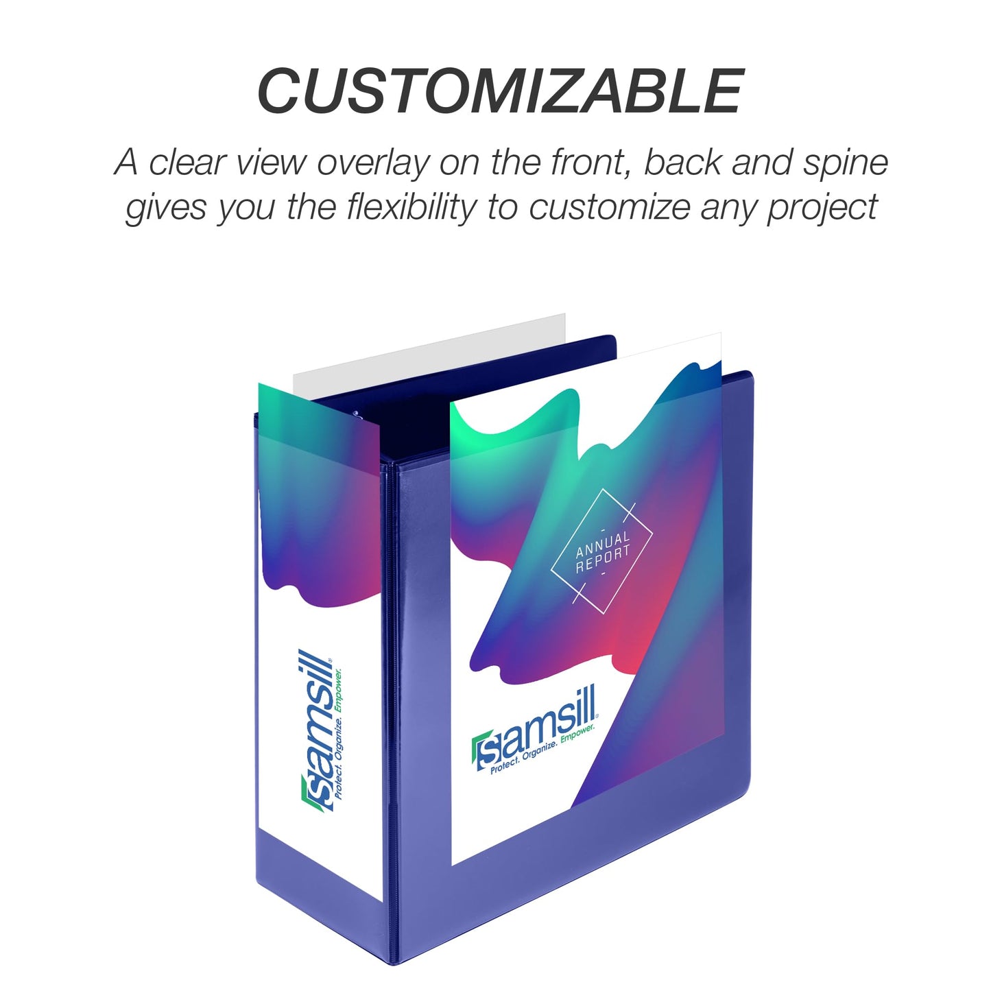 Samsill Durable 5 Inch 3 Ring Binder, D Ring Binder, Customizable Clear View, Blue, Holds 1070 Pages
