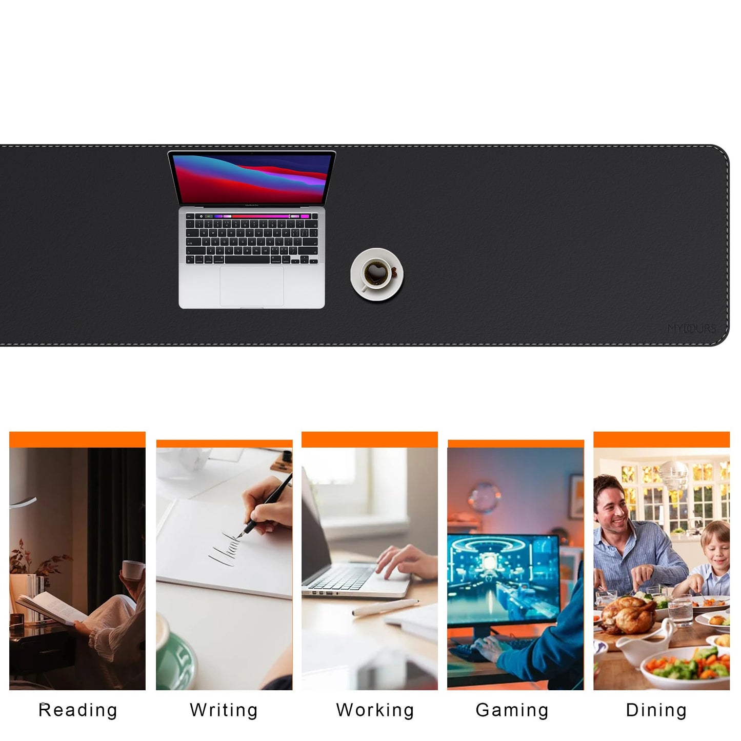 Mydours PU Leather Desk Pad, Large XXL 67"x15.7" Mouse Mat, (Black)