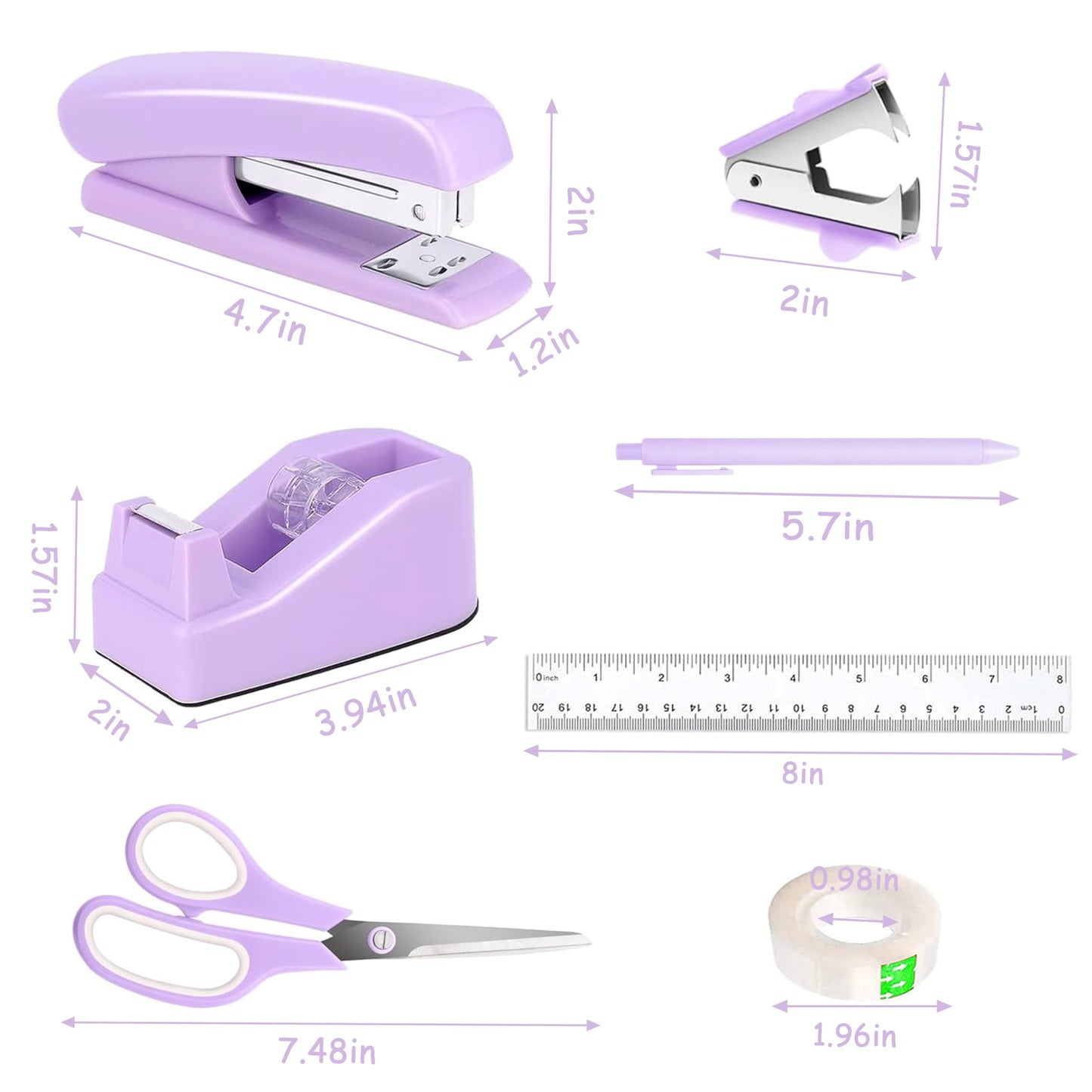 Dimonluce Purple Desk Accessories, Purple Office Supplies Accessories with Tape Dispenser, Stapler