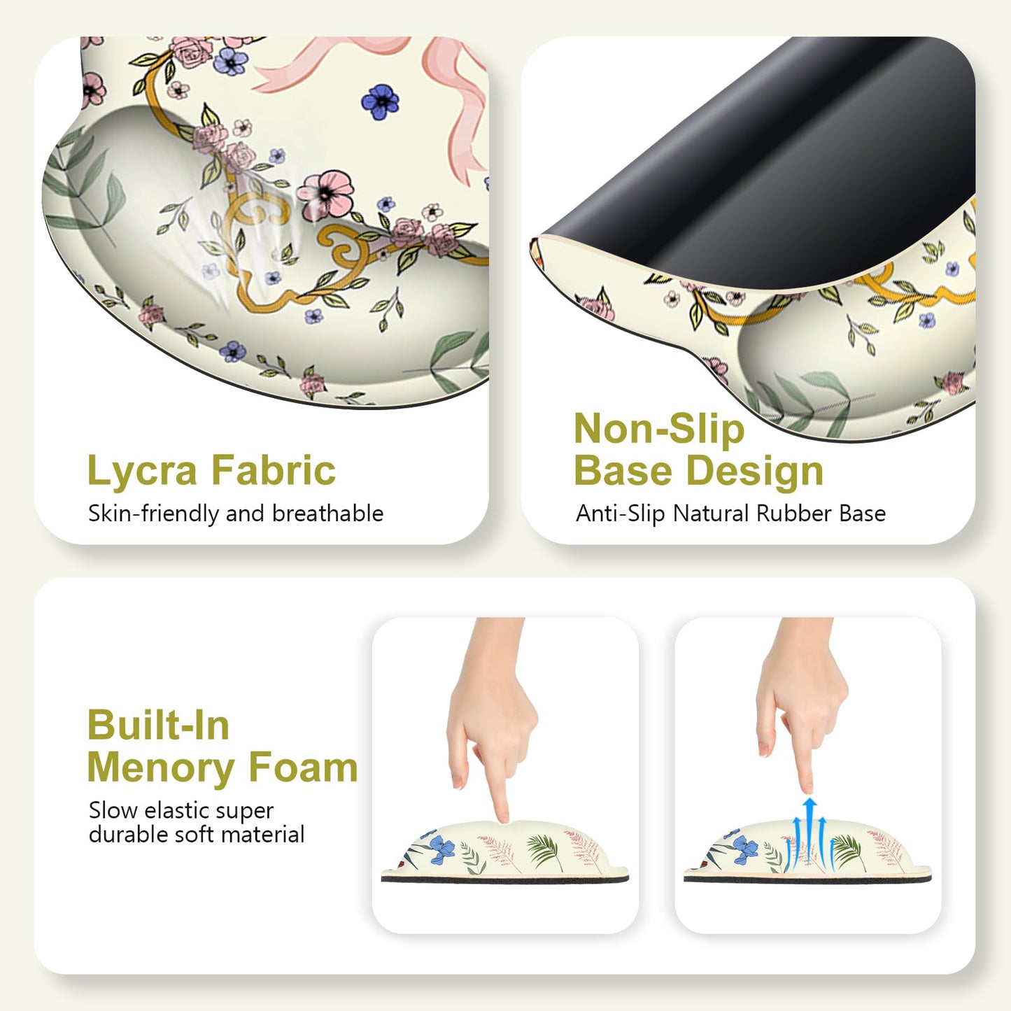 Off-White Mouse Pad, Cute Large Desk Mat Extended Nature Aesthetic Deskpad, 4 PCS Non-Slip Rubber