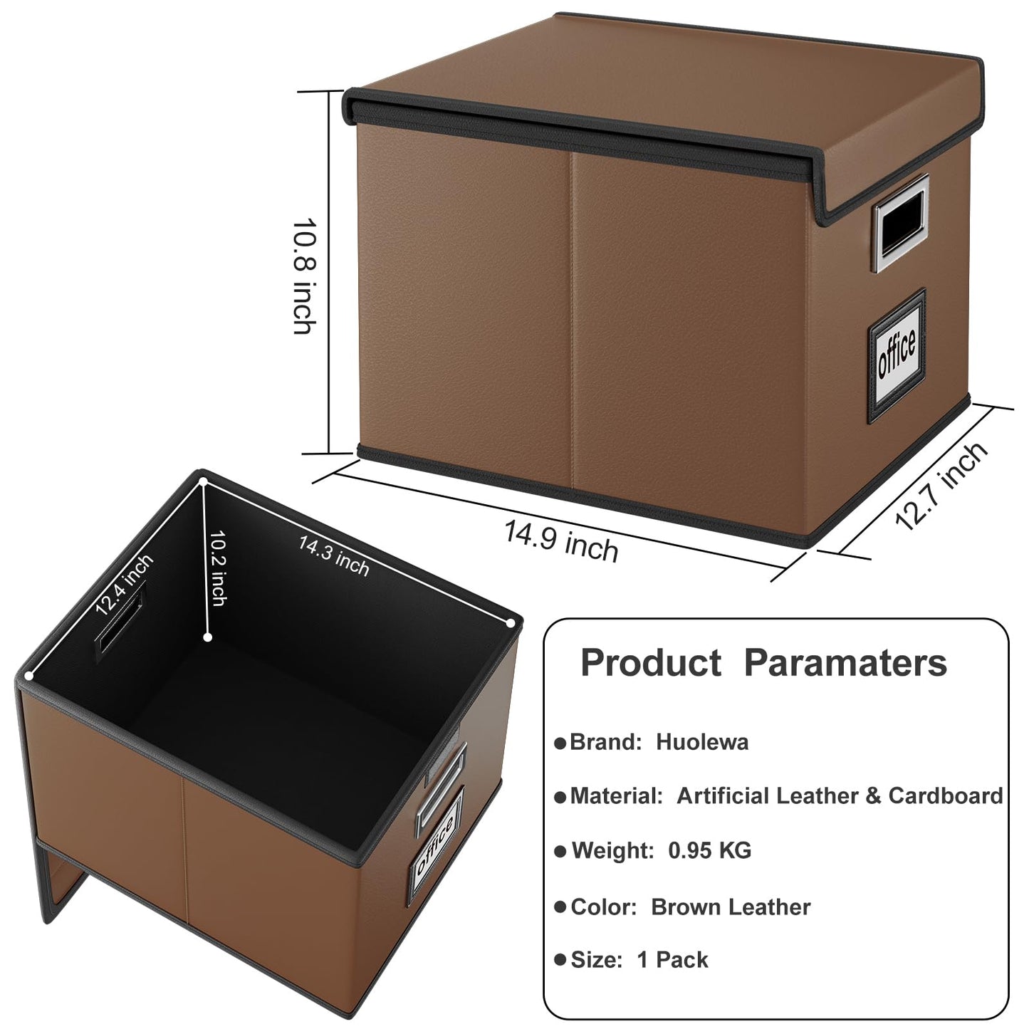 Huolewa Foldable File Organizer Box with Lids (1 Pack, Brown, Leather)