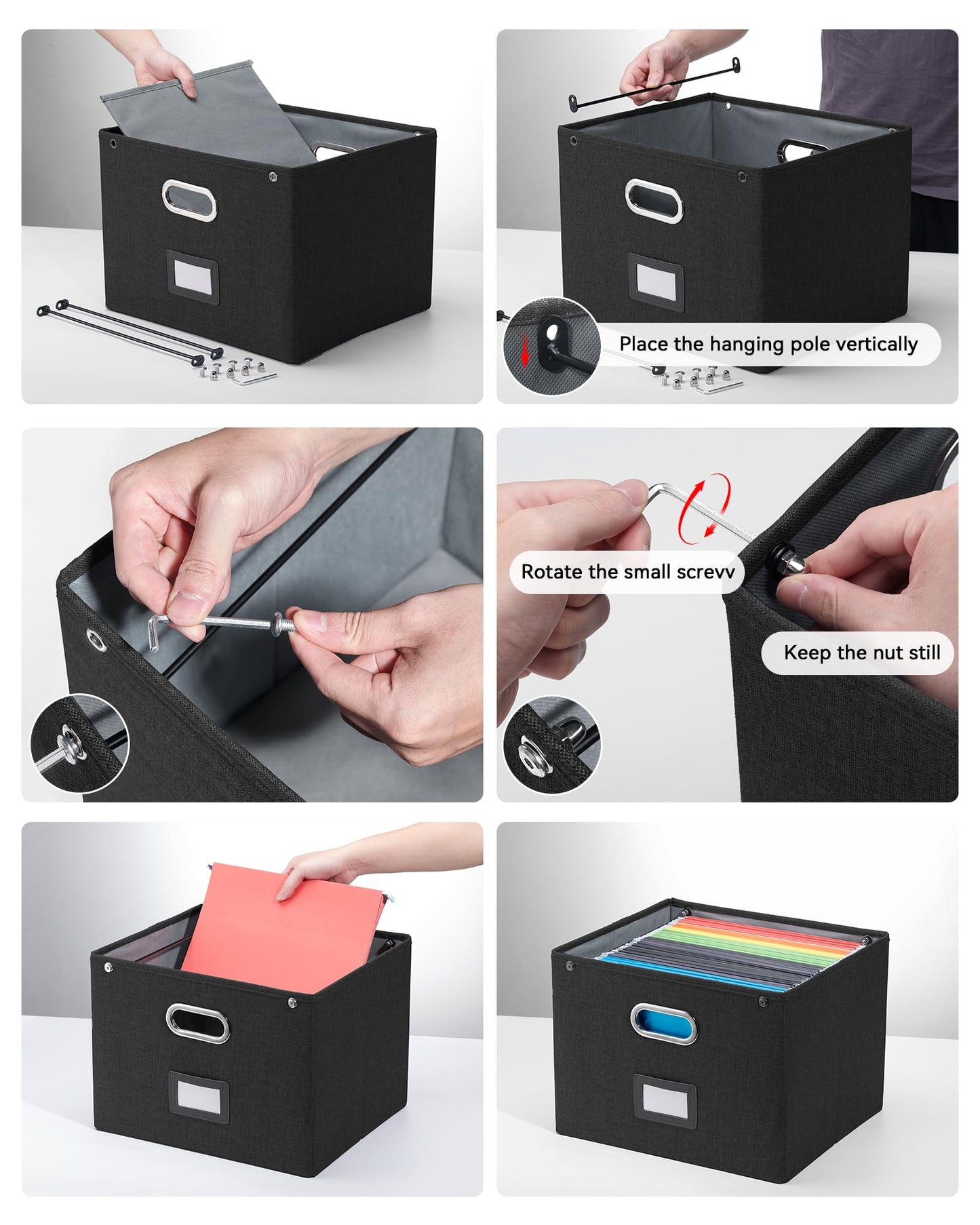 2 Pack File Organizer Box with Lid, Large Hanging Filing Box with Mesh Pocket, Document Organizer