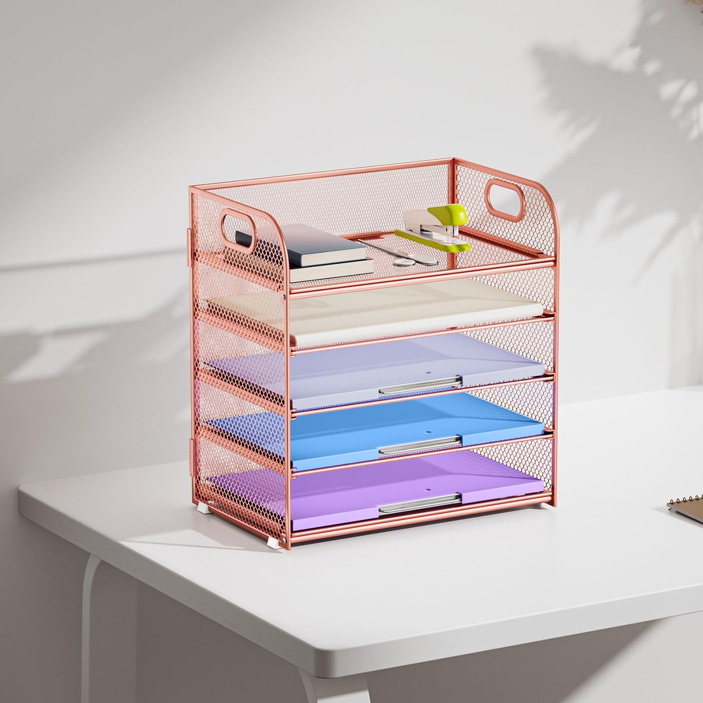 Marbrasse 5 Tier Paper Organizer Letter Tray, Mesh Desk File Organizer with Handle, Paper Sorter