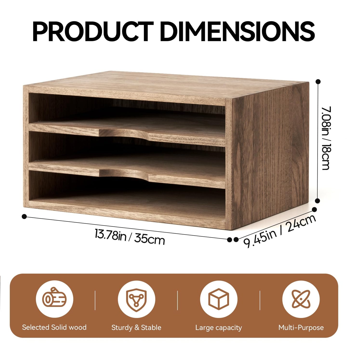 KIRIGEN Wooden Desk Organizer 3-Tier Letter Tray and Paper Sorter, Brown