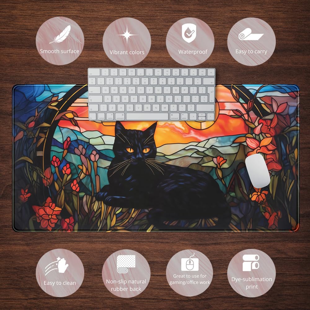 Mechanical Cattle Black Cat Desk Mat Vintage Sunset XXL Large Mouse Pad Laptop Desk Mousepad with