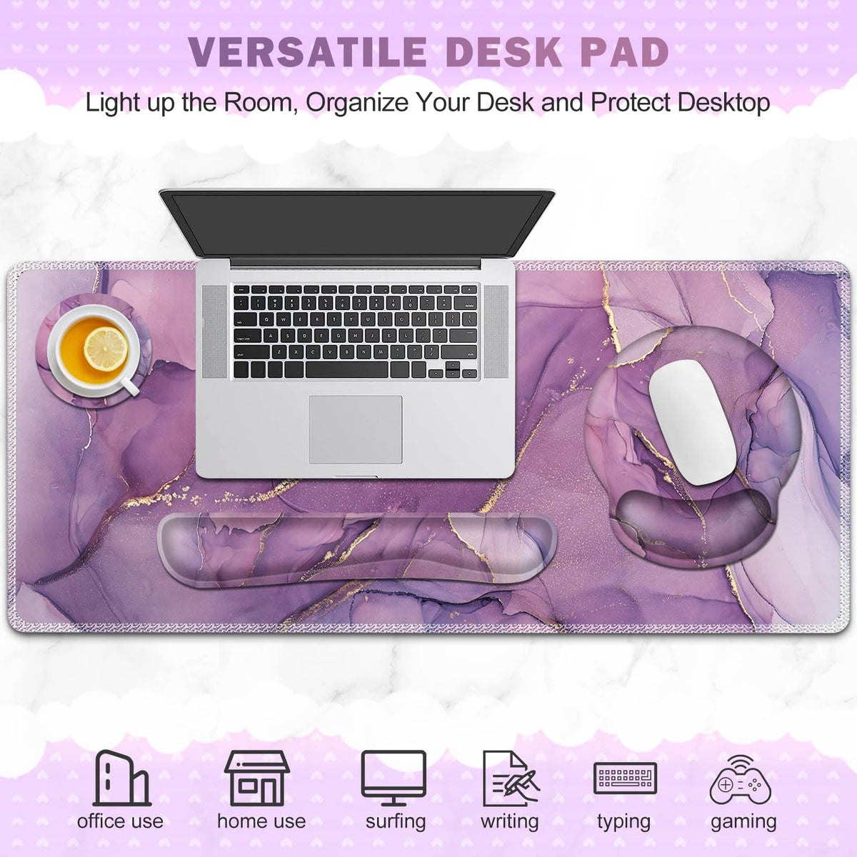 ToLuLu Desk Mat, XXL Large Mouse Pad Wrist Support Set,4 in1 Gaming Mousepad Desk Pad+ Ergonomic