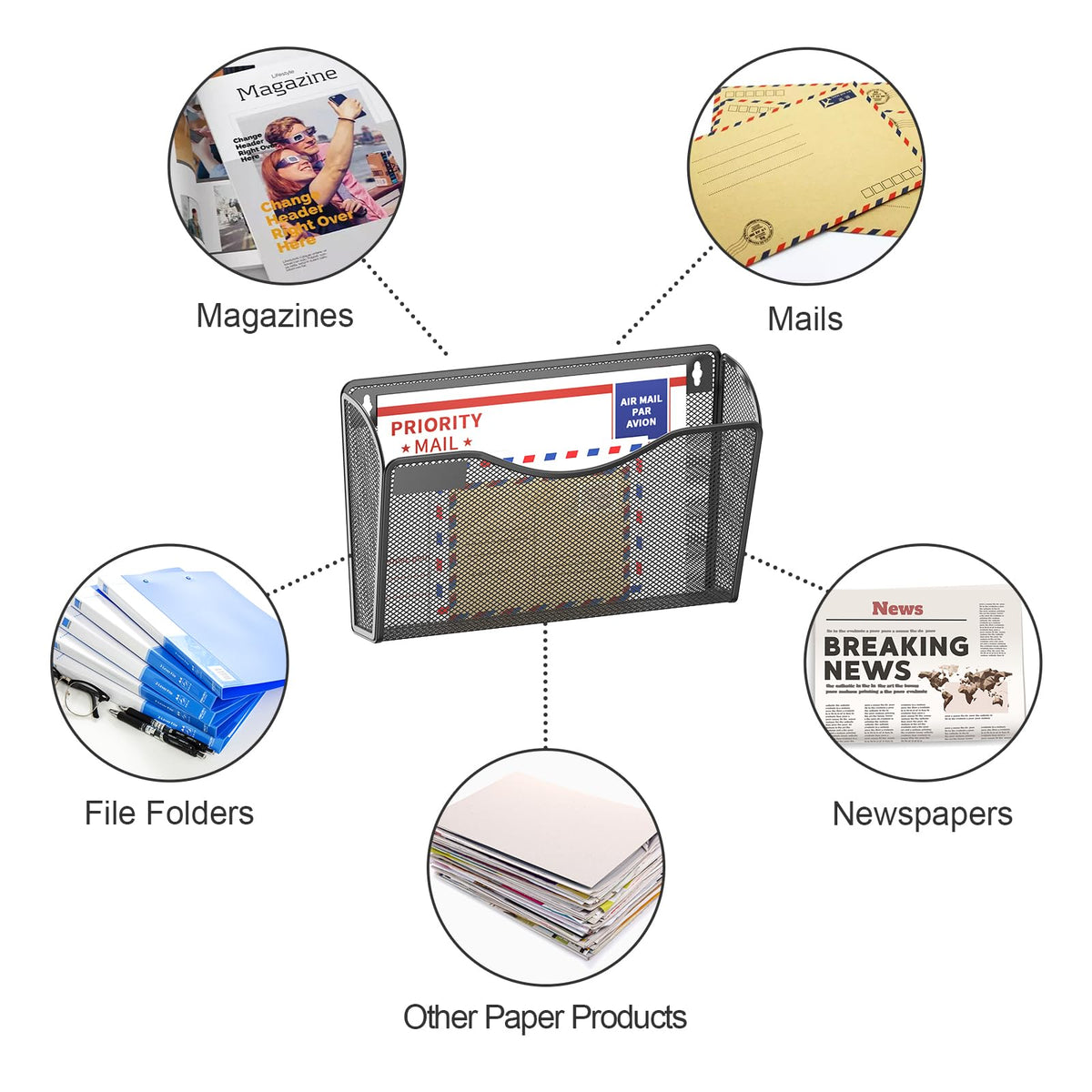 samstar 6 Pack Mesh Wall Mounted File Holder Metal Wall File Pocket Mail Organizer for