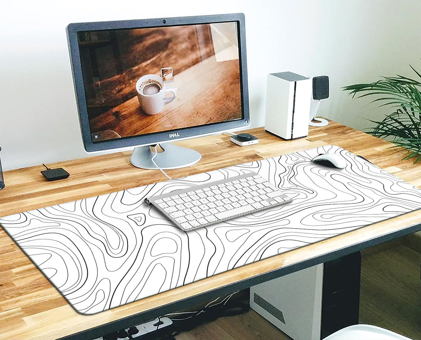White Topographic Mouse Pad XXXL - Giant Full Desk Gaming Mat, Huge Keyboard Pad for Ultimate