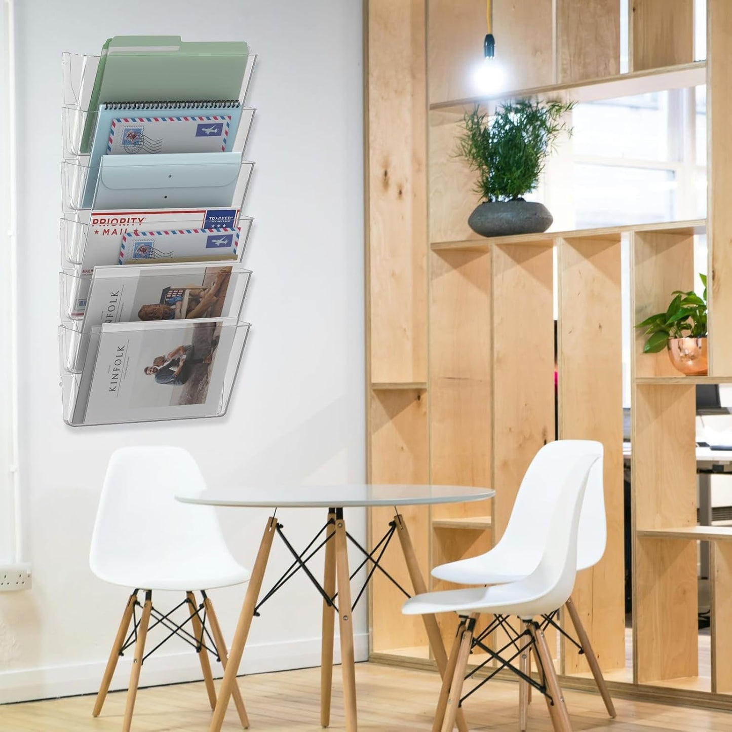 MINDEPOT 5 Pockets Acrylic Wall File Organizer Clear File Holder for Office