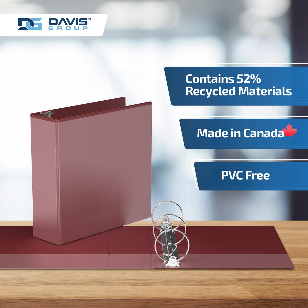Easyview 3-Ring Binder, Clear-View Cover, 3" Round Rings, Burgundy, 6 Pack
