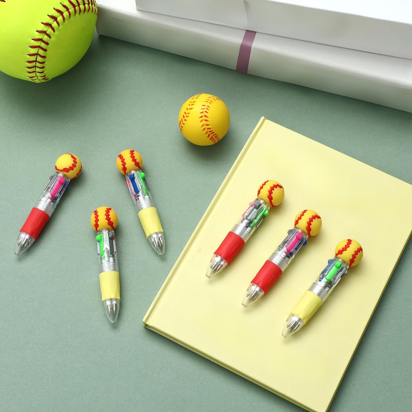 Kosiz 48 Pack Softball Party Favors Multicolor 4 in 1 0.5mm Ballpoint Pen