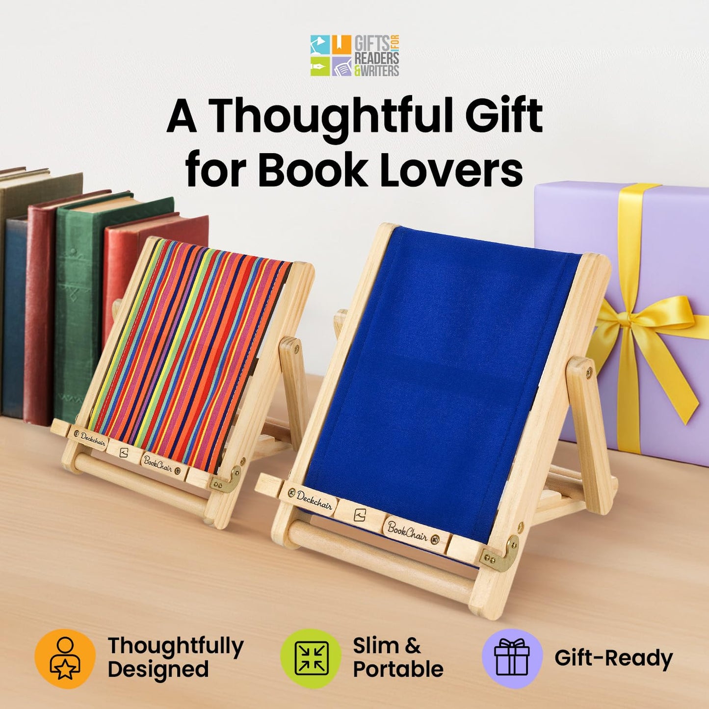Gifts for Readers & Writers Book Stand Holders Wood Ipad Stand Blue, Stylish Wooden Book Holders