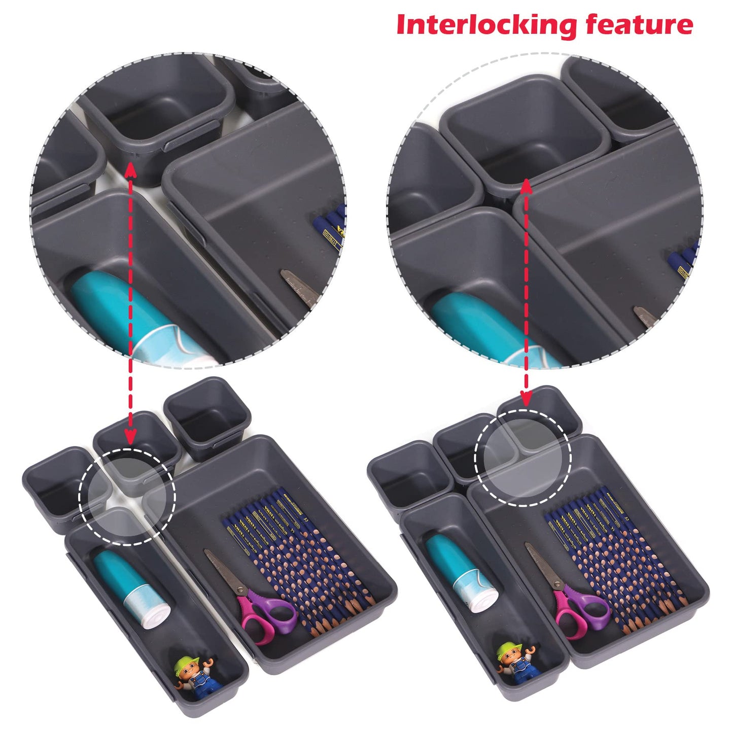 Set of 24 Interlocking Desk Drawer Organizer Tray Dividers Plastic Shallow Narrow Drawers