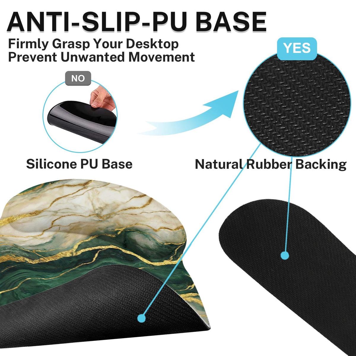 Britimes Ergonomic Mouse Pad Set with Wrist Rest, Gold Green Marble