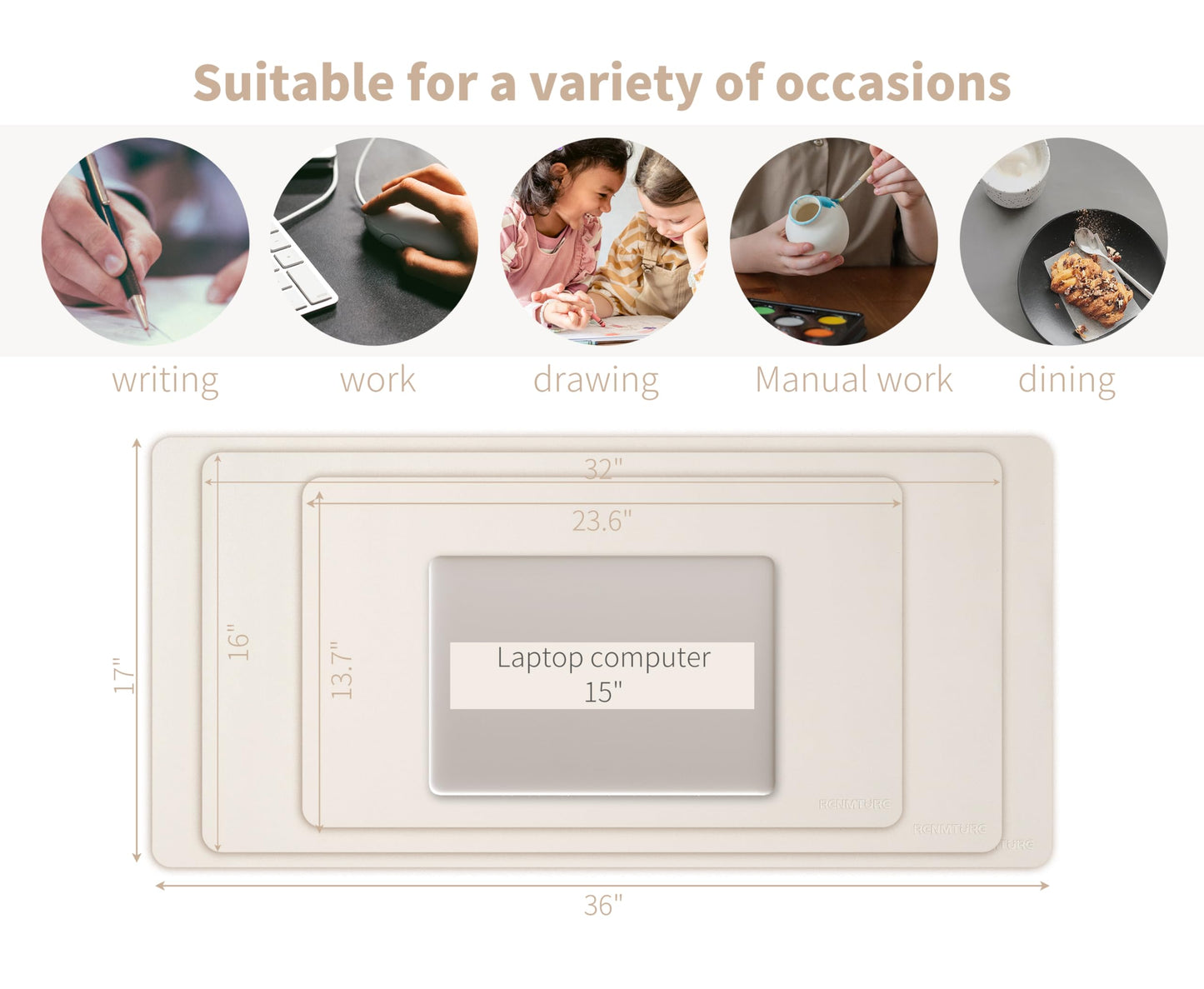 RENMTURE PU Mouse Pad, Faux Leather Large Desk Pad, Home Work Office Accessories, Non-Slip Desk