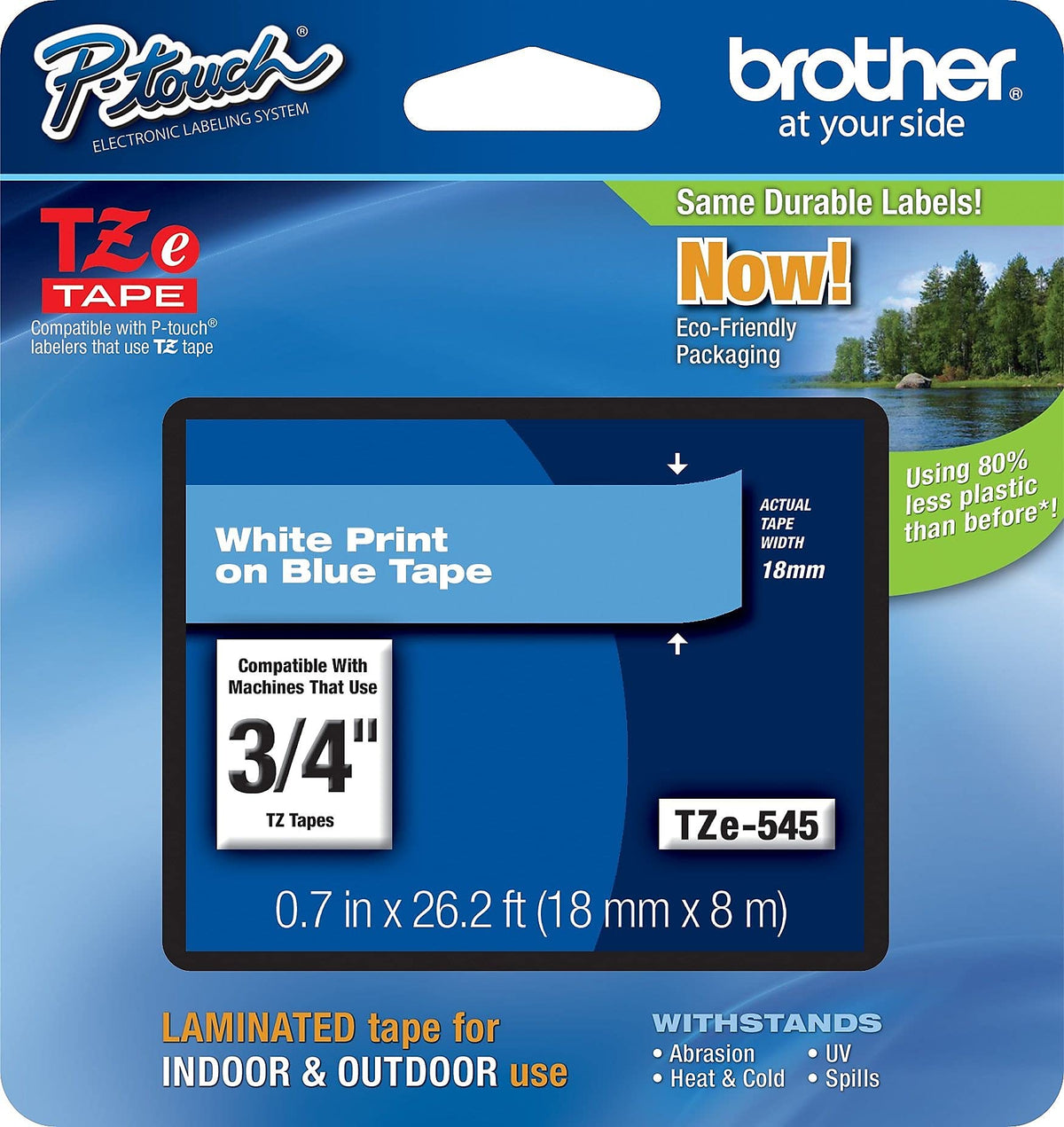 Brother Genuine P-Touch TZE-545 Tape, 3/4" (0.7") Standard Laminated P-Touch Tape, White on Blue