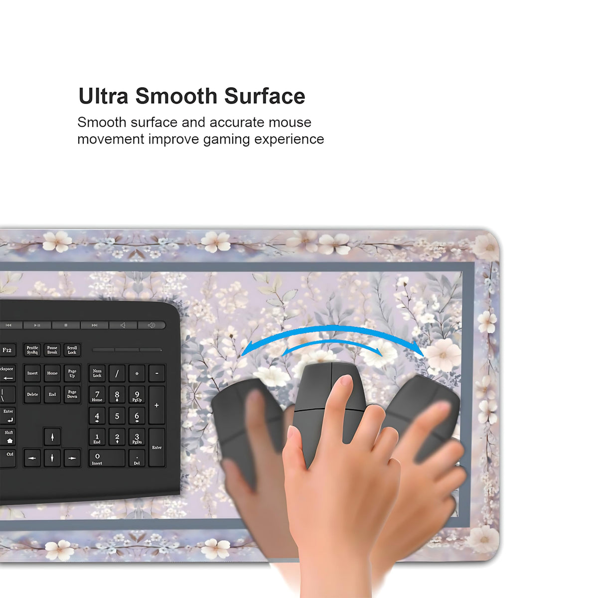 Floral Aesthetic Rose Gaming Mouse Pad, Purple Rug Desk Mat with Anti-Slip Base & Stitched Edges
