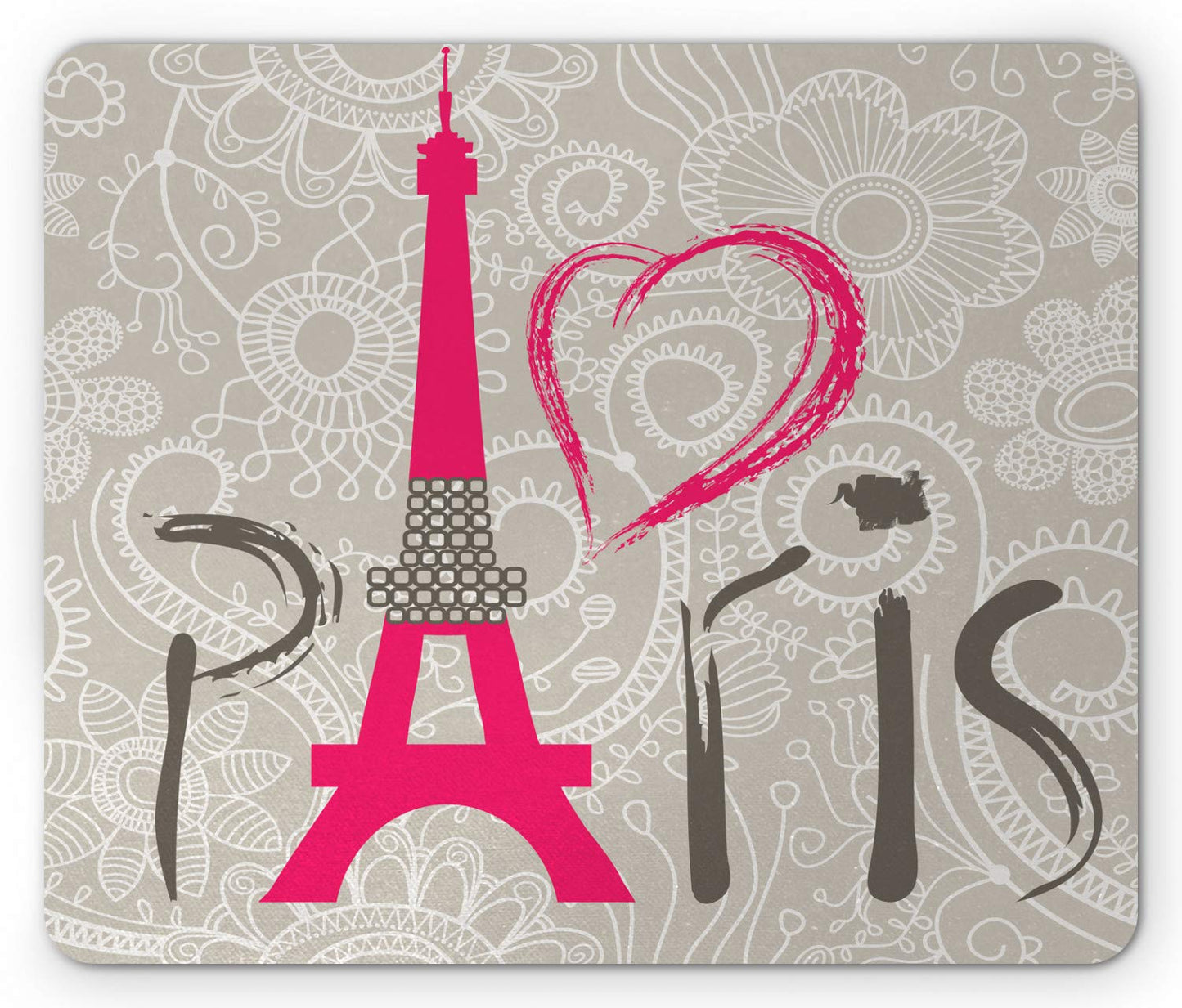 Lunarable Eiffel Tower Mouse Pad, Paris Lettering I Love Paris Lace Pattern Background Heart Shape