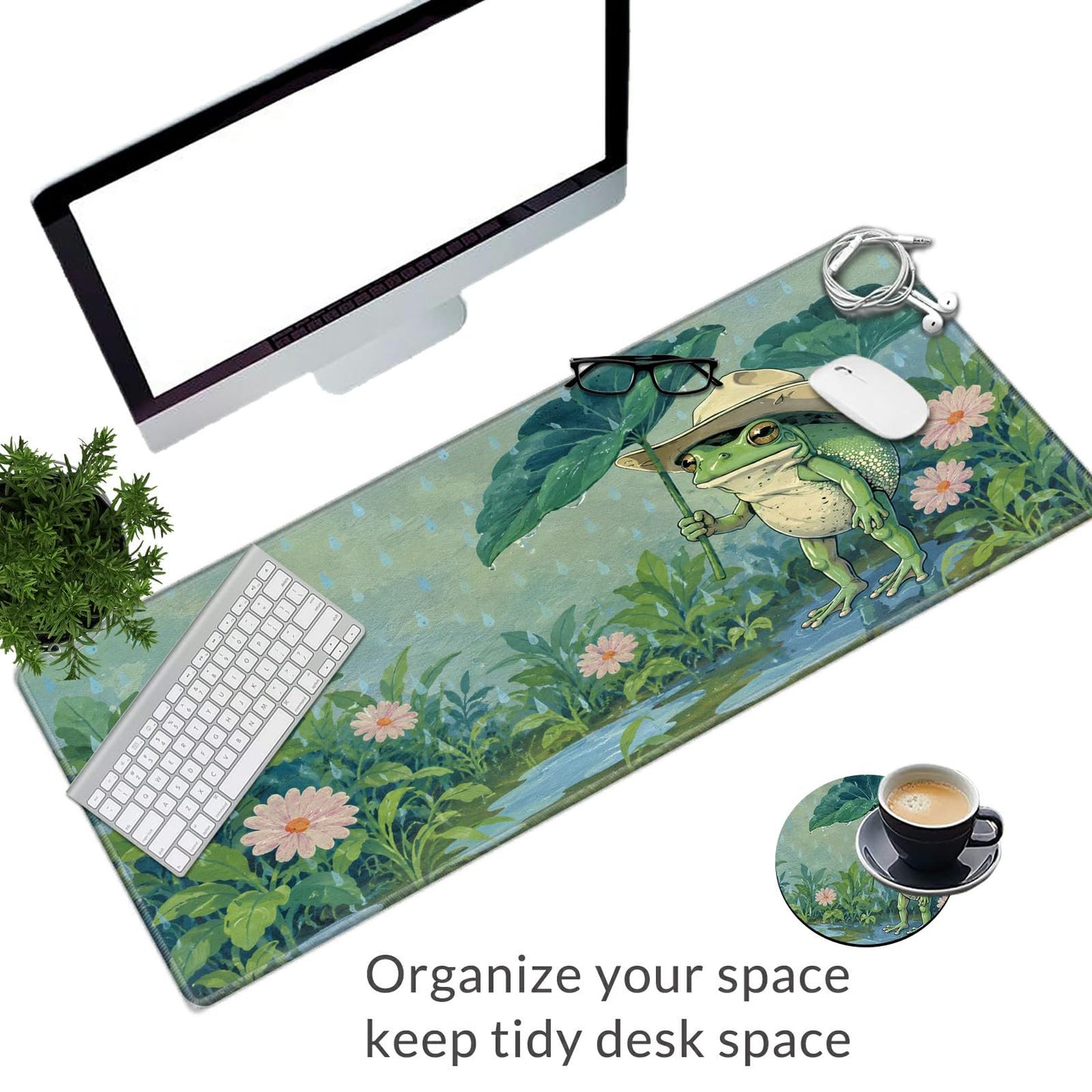 Rainy Garden Frog Large Mouse Pad, 31.5 x 11.8 in Extended Desk Mat
