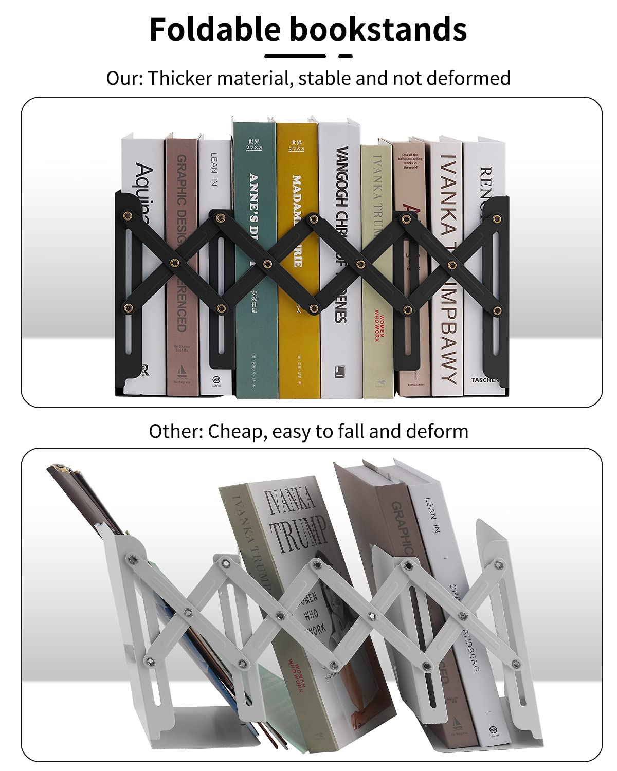 MSDADA Adjustable Bookends, Bookends for Heavy Book, Expandable Book Organizer for Office, School