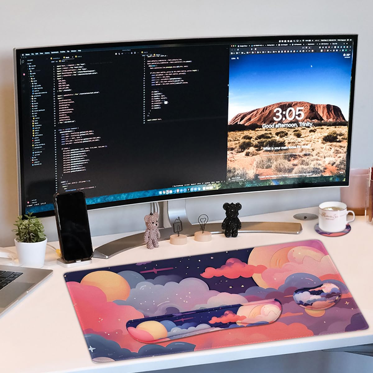 Large Mouse Pad Set, Cute Extended Mouse Pad+Keyboard Wrist Rest Support Desk Pad Memory Foam