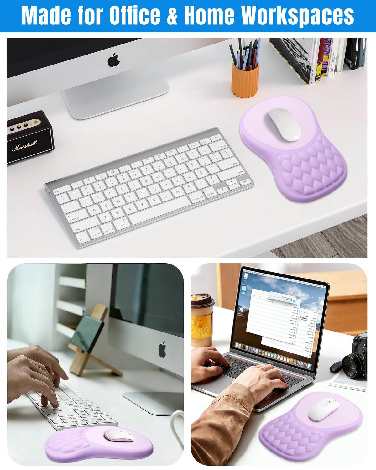 Ergonomic Mouse Pad with Sloped Memory Foam Wrist Rest, Purple&Grey
