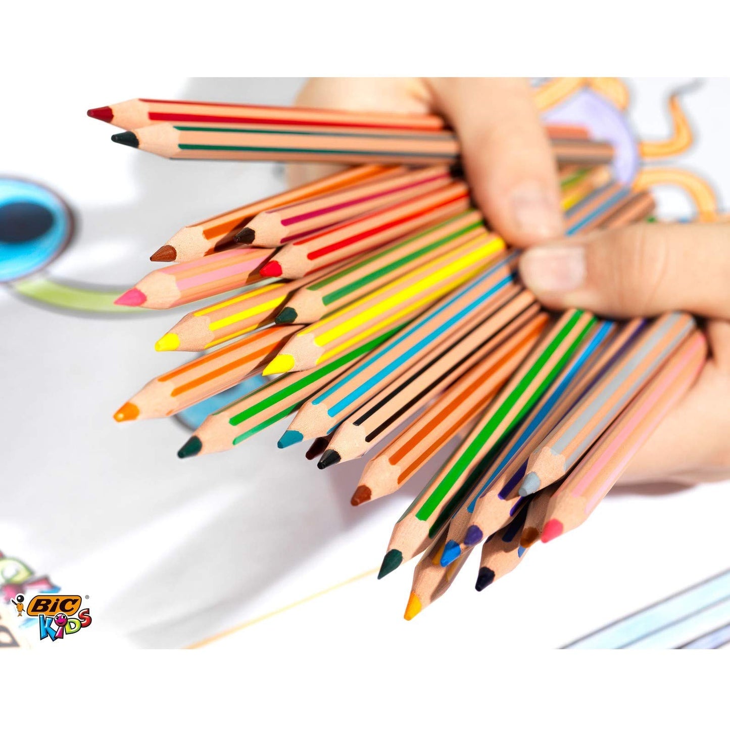 BIC Kids Evolution Stripes Colouring Pencils - Assorted Colours, 24 Count (Pack of 1)