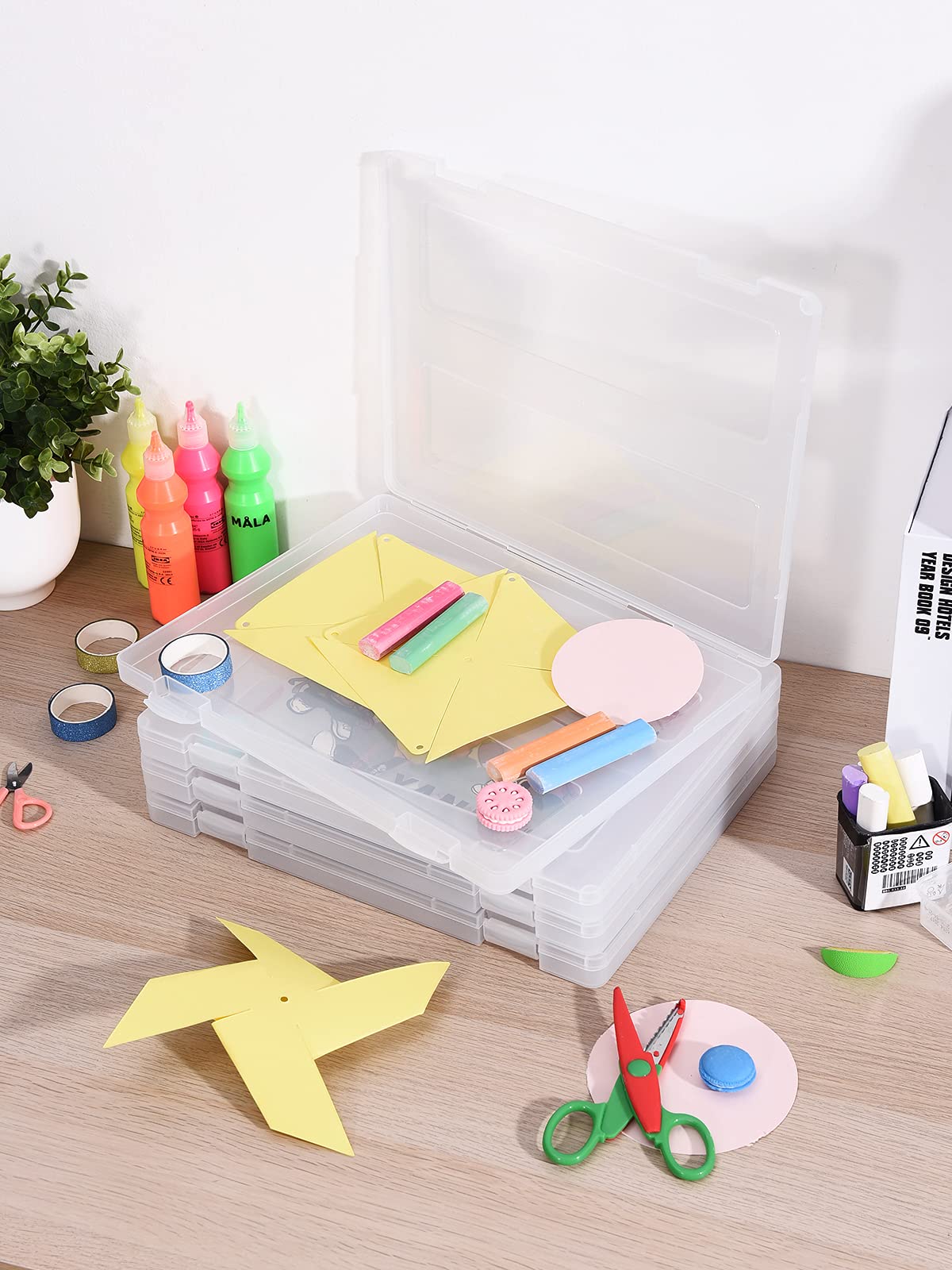 Denkee 4 Pack A4 Paper Organizer Box, Plastic Scrapbook Paper Organizer Containers for Craft and