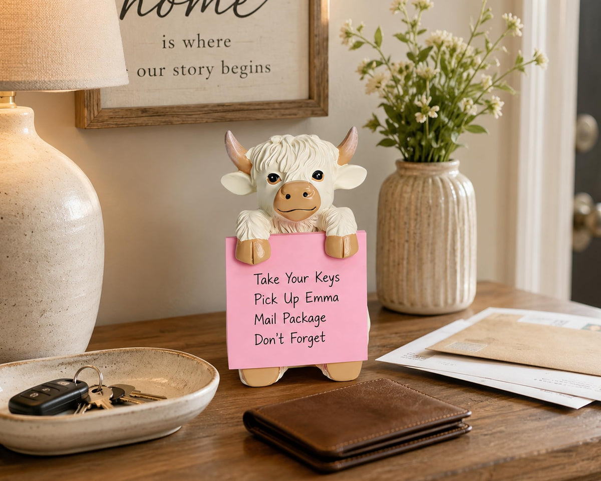 HORTIX Highland Cow Pop-Up Sticky Note Dispenser for 3 x 3 in Notes, Beige