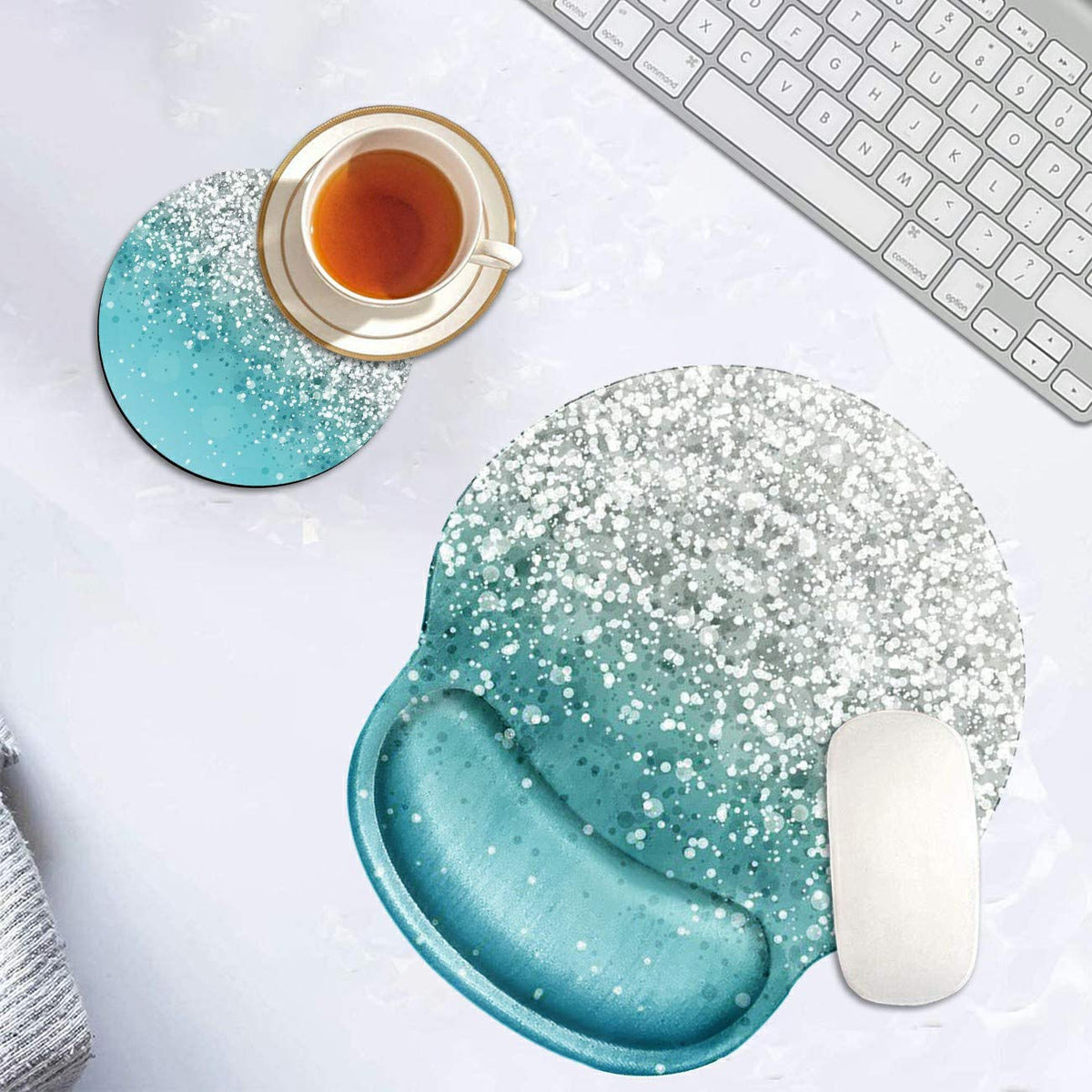 Ergonomic Mouse Pad with Wrist Support Gel, Glitter Blue Sparkle Gaming Mousepad with Wrist Rest