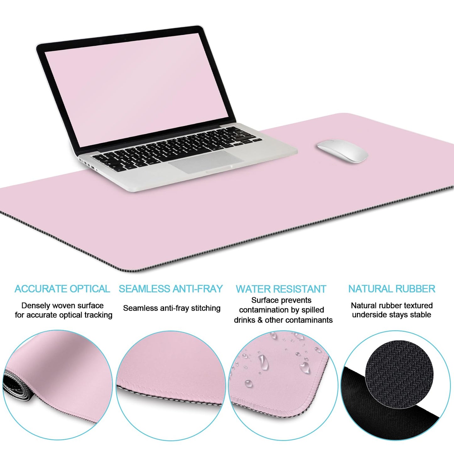 LIMKRIAN Pink Desk Mat Set, Mouse Pad with Wrist Rest & Keyboard Support