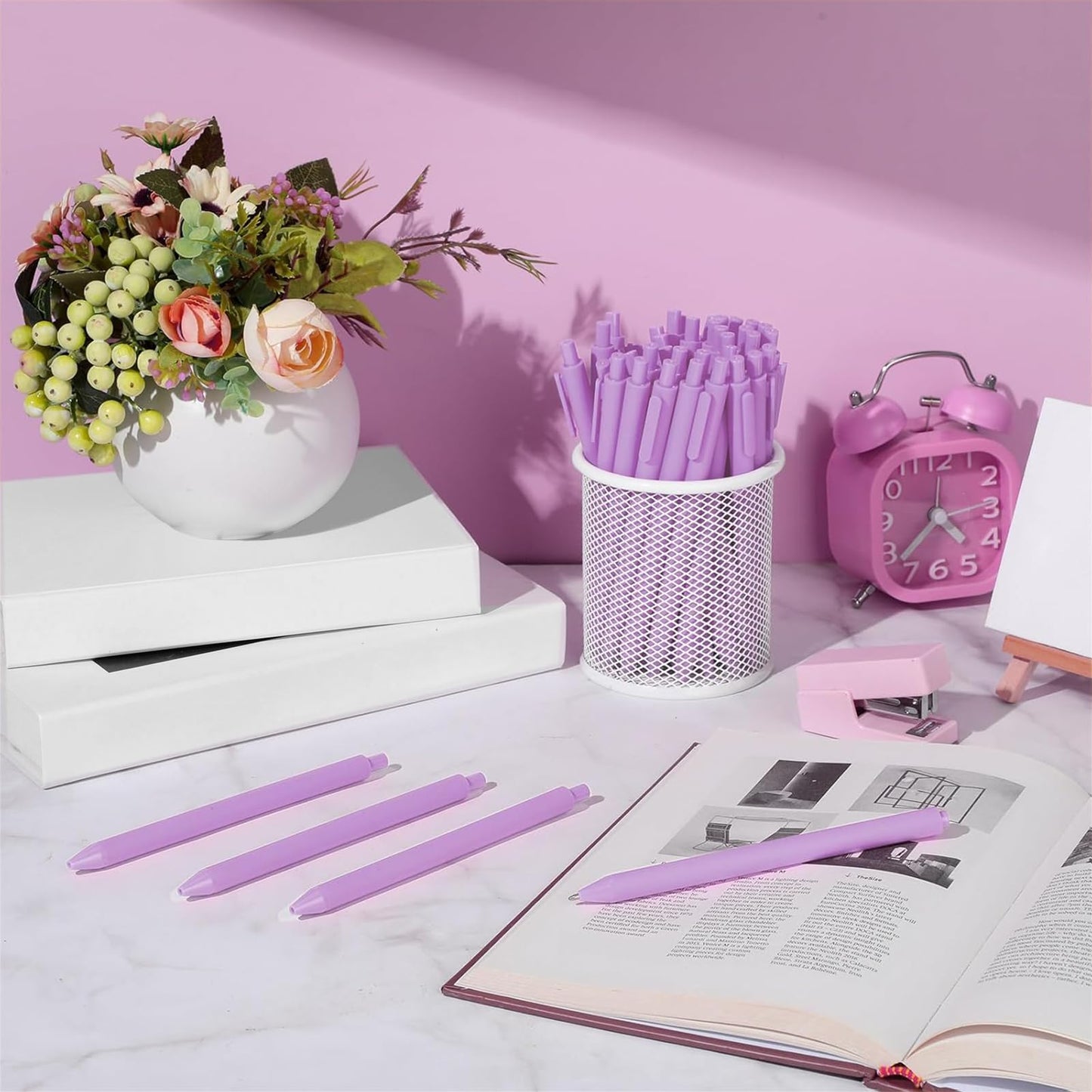 Teling 100 Pcs Ballpoint Pens Retractable Comfortable Cute Stylish Writing Pens in Medium Point 1.0