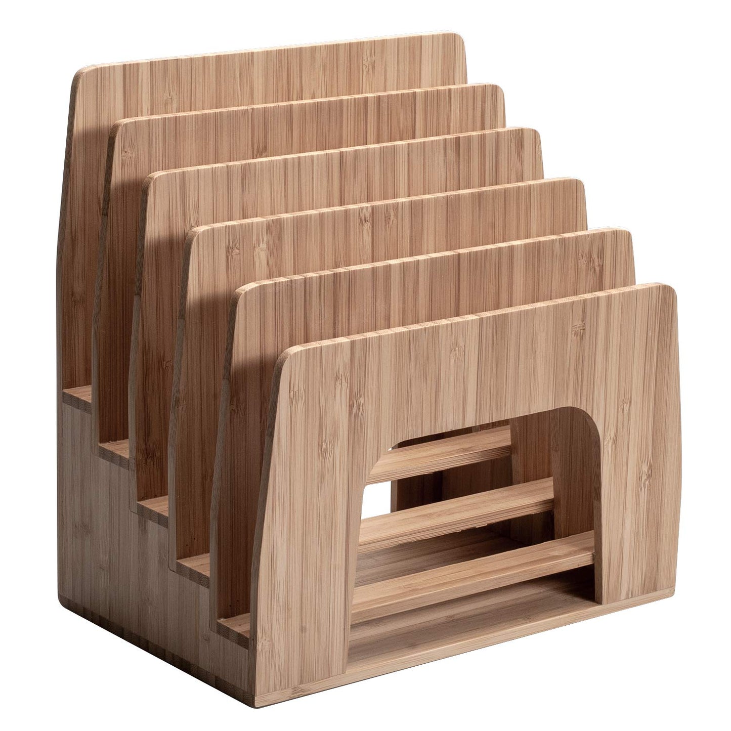 MobileVision Bamboo Desktop Inclined File Folder Organizer and Paper Tray, Upright Sections, Step