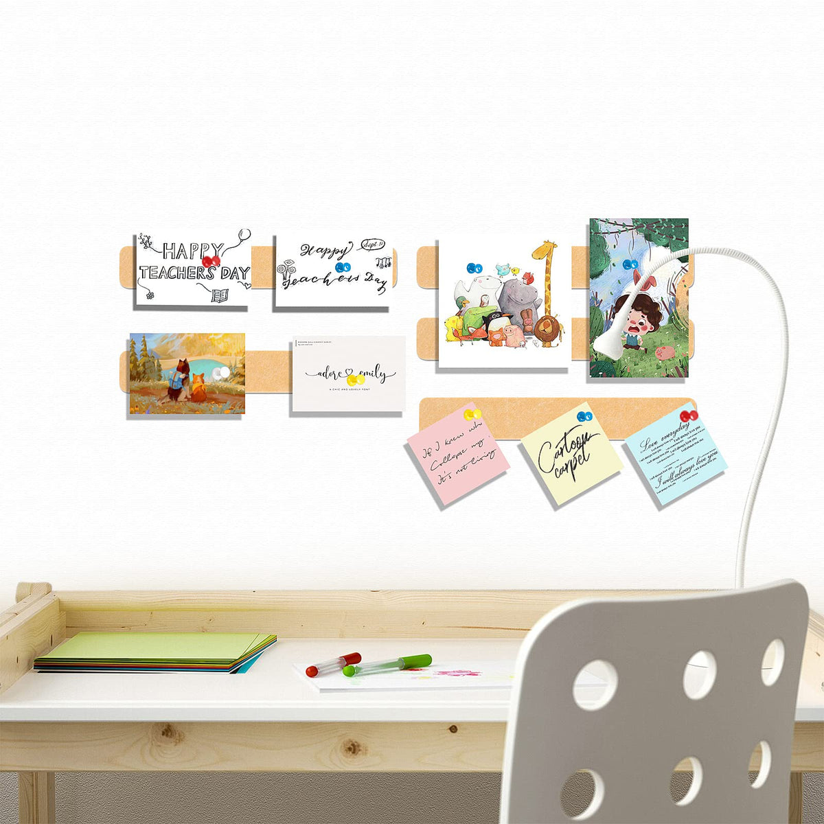 5 Pack Felt Pin Board Bar Strips Bulletin Board for Bedrooms Offices Home Wall Decoration, Notice