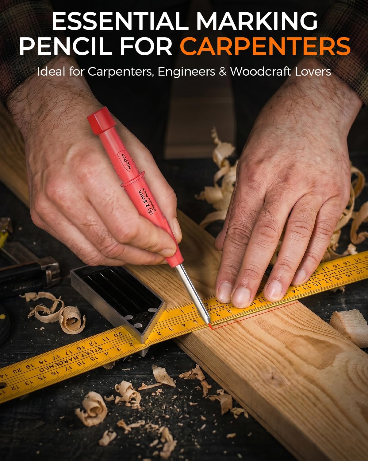 Nicpro Carpenter Pencils with Sharpener & Sleeve, 2Pack Construction Pencil