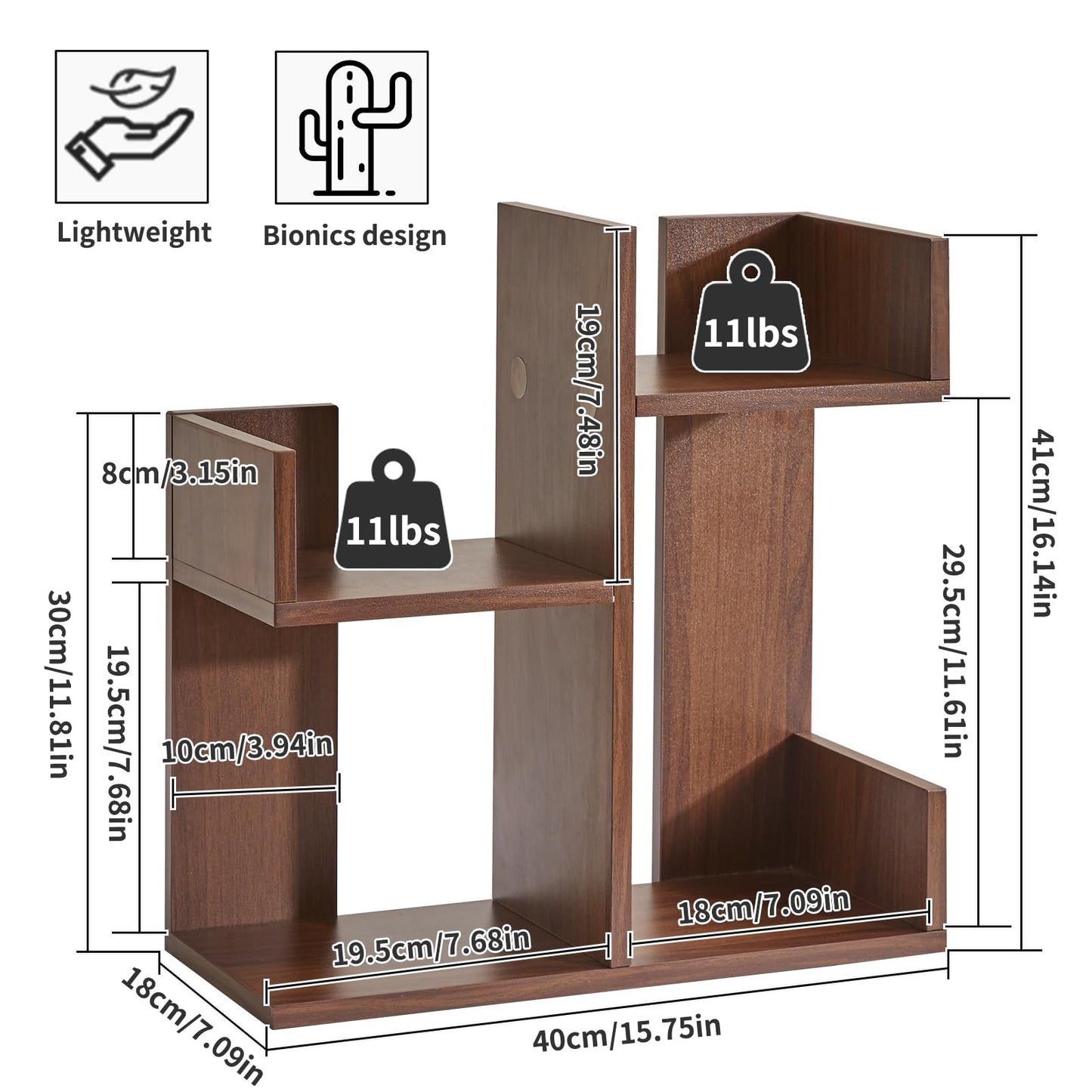 Aibiju Small Bookshelf for Small Space, Unique Cactus Bookcase, Kitchen Counter Shelf Desktop