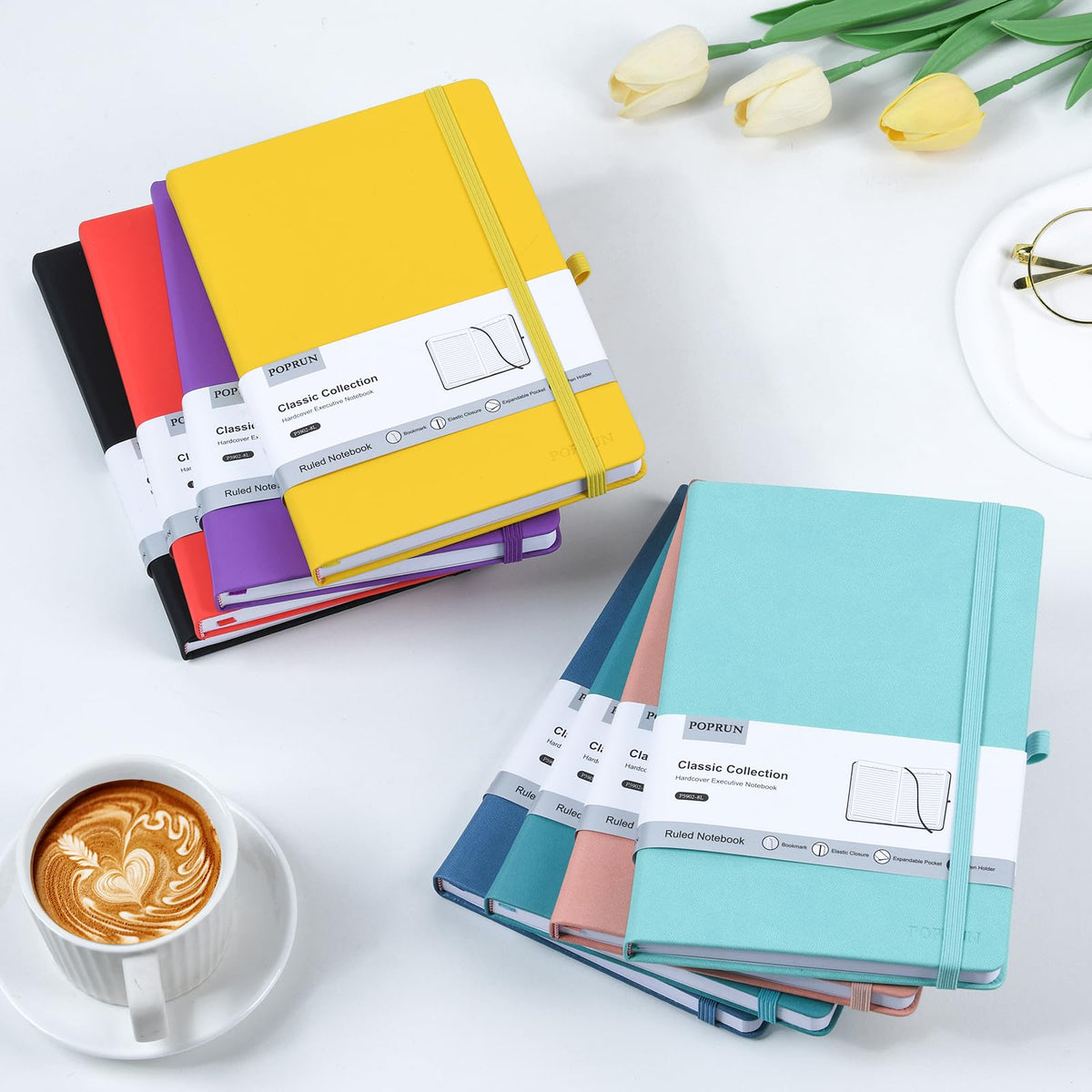 POPRUN A5 Notebook Lined, Hardcover Journal, 240 Pages, 5.5" x 8.3", Black