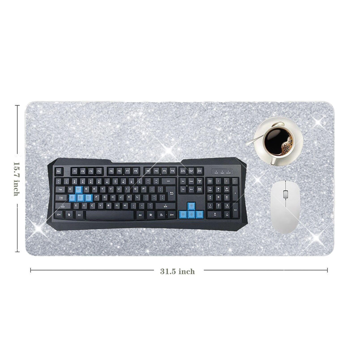 Silver Glitter Mouse Pad for Women - Diamond Bling Desk Accessory, Non-Slip Rubber Base, Large