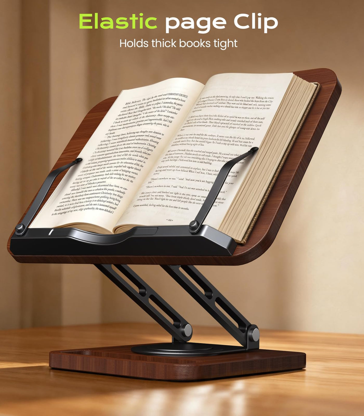 LOXP Book Stand with Storage, 360° Rotating Cookbook Stand, Ergonomic