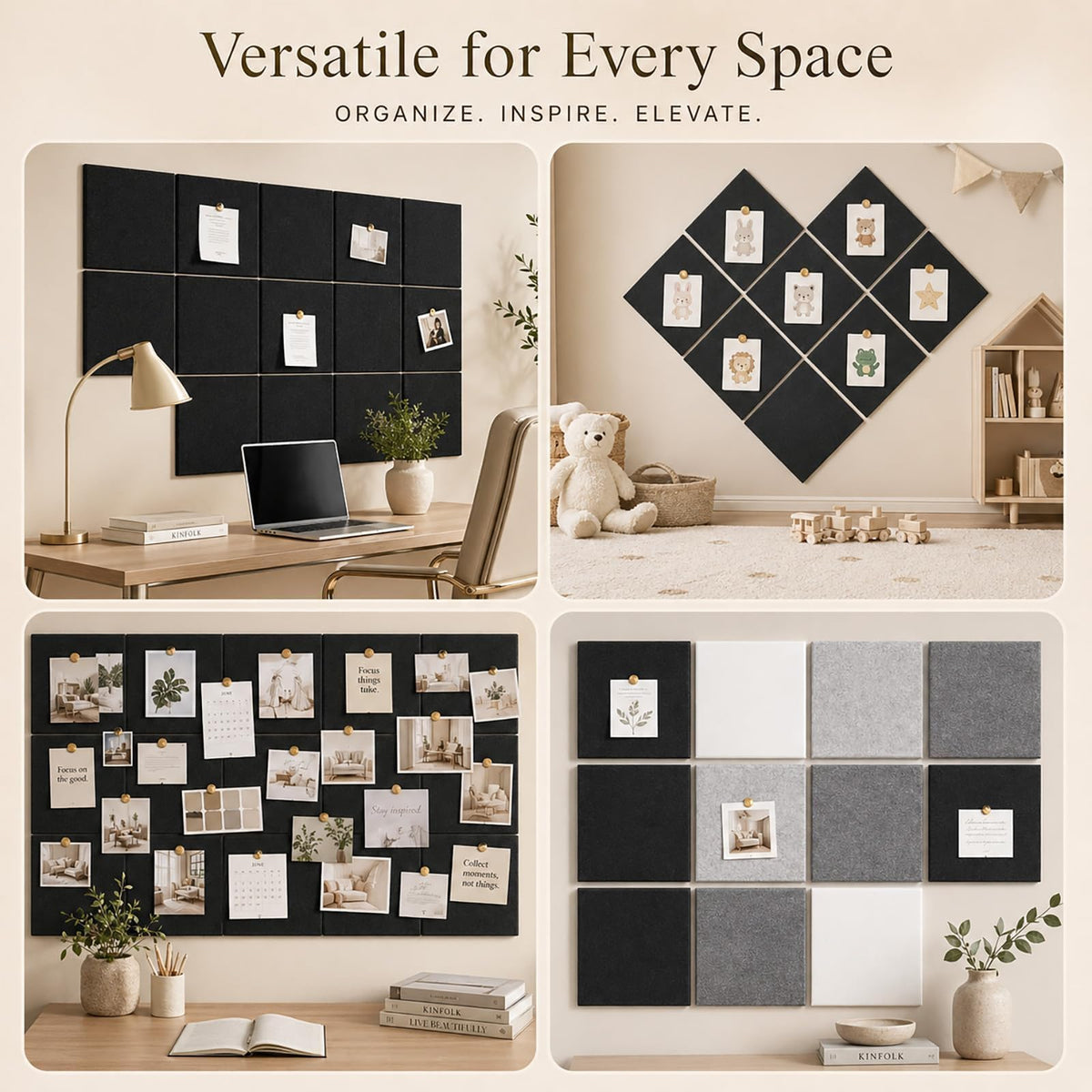 Baysola Felt Bulletin Board Tiles, Cork Board Alternative, 48 x 36 in