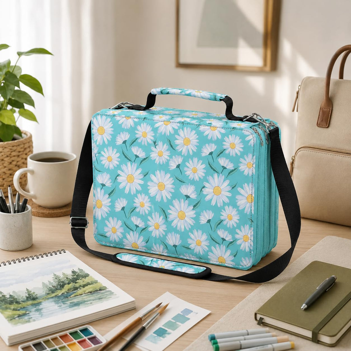Lbxgap 224-Slot Marker Organizer Bag, 4-Layer Case with Strap