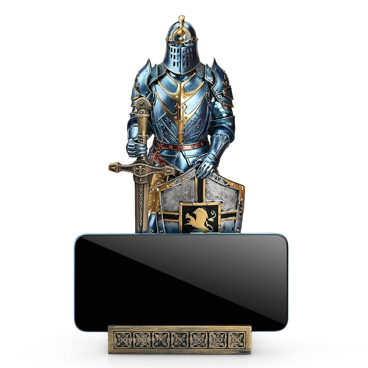HDMbigmi King's Guard Knight Pen Holder Statue with Shield for Desk Blue