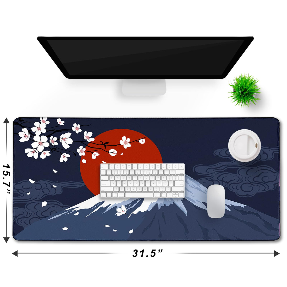 Japanese Mt Fuji Gaming Pad, Large Mouse Pad for Gamer, Durable 31.5"x15.7" Extended Mousepad with