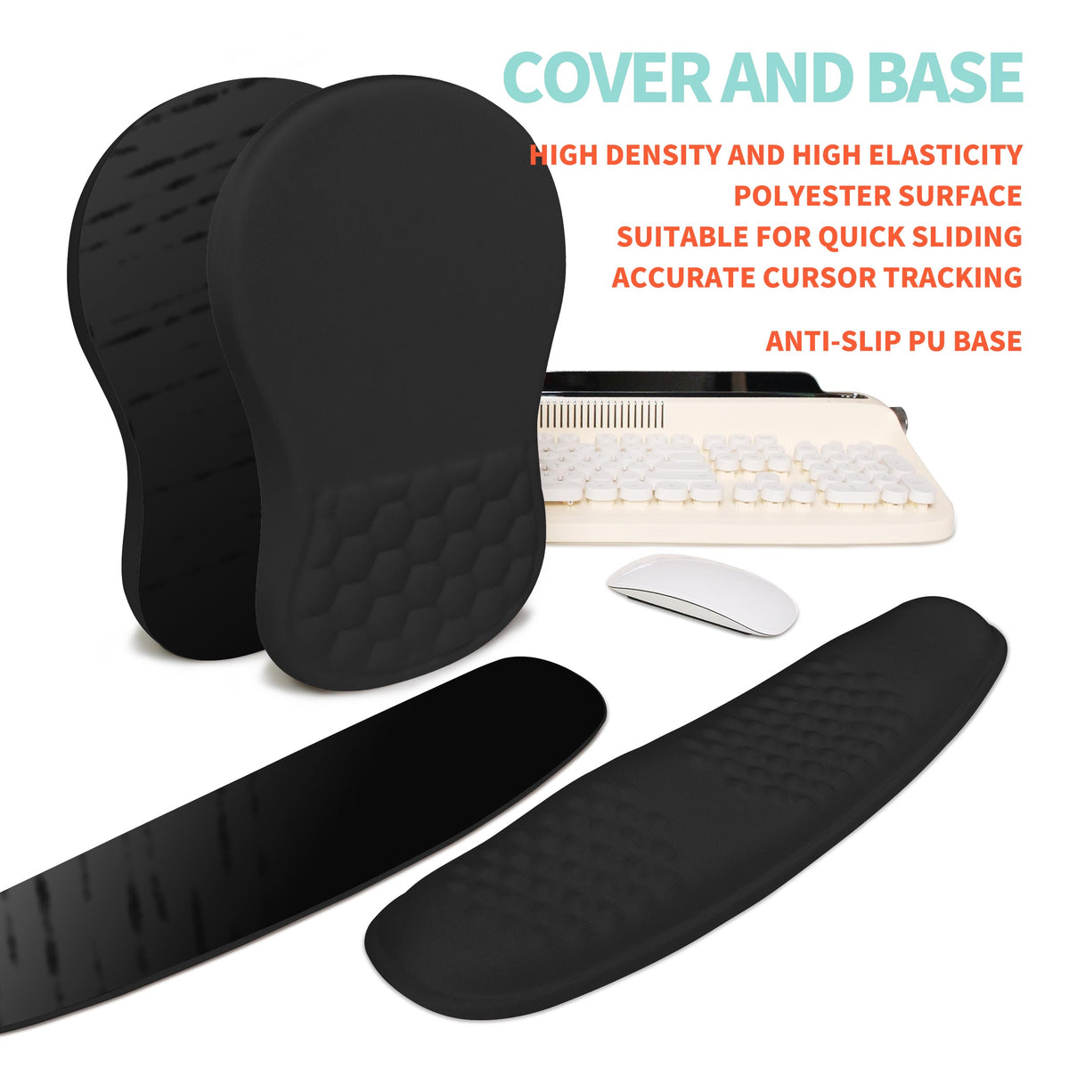 KUOSGM 2-in-1 Ergonomic Set, Wave Rise Keyboard Wrist Rest and Massage Bulge Slope Mouse Pad Wrist