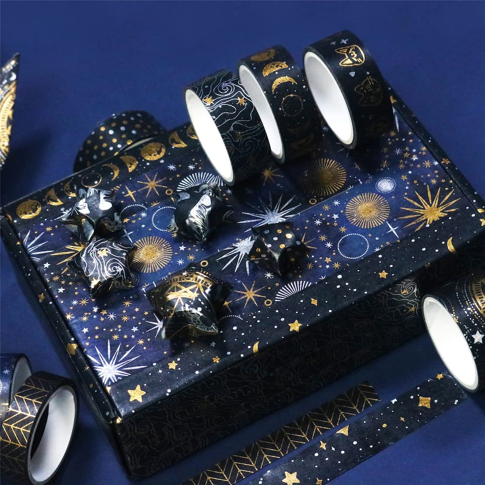 YUBBAEX Mystic Gold Washi Tape Set Wide Silver Foil Masking Tape Decorative for Arts, DIY Crafts
